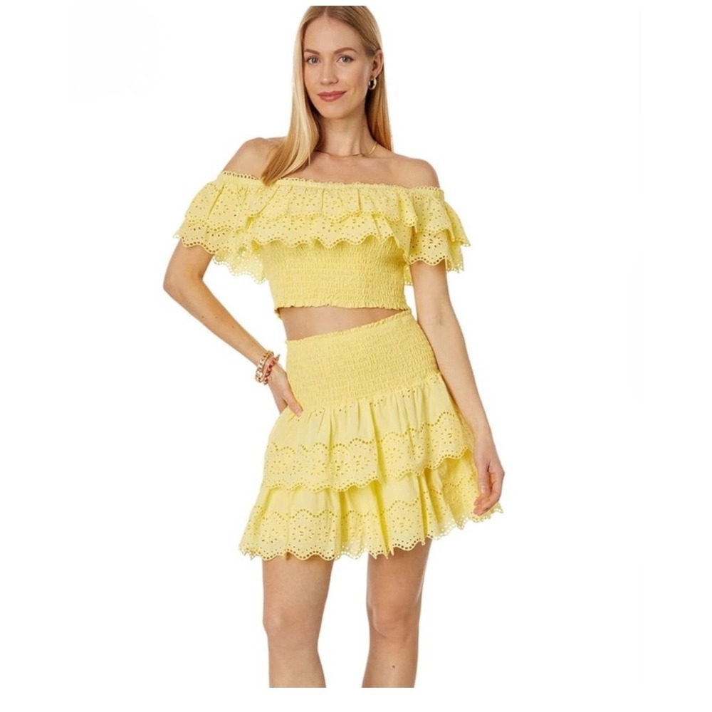 Lilly Pulitzer Brexley Eyelet Skirt Set Yellow 2 Piece NWT Small $228